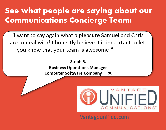 VantageUnified's tweet photo. Call us to find out why our customers say things like this! Get in touch with us today by visiting https://t.co/GlKGJxhcJU or calling us at 866-353-8357!
#ucaas #ccaas #cpaas #unifiedcommunications #voip #hostedpbx #expectmore #expectbetter #communicatemore https://t.co/bFipPEY5u1