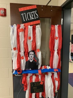 dsteen79's tweet photo. I am very proud of several of my HR students for taking the initiative to decorate my door for the Halloween door decorating contest. They were not very sure of who Edgar Allan Poe was at first, but they took the theme and ran with it. They supplied and did everything. Great job! https://t.co/wSbJ2NM1hd