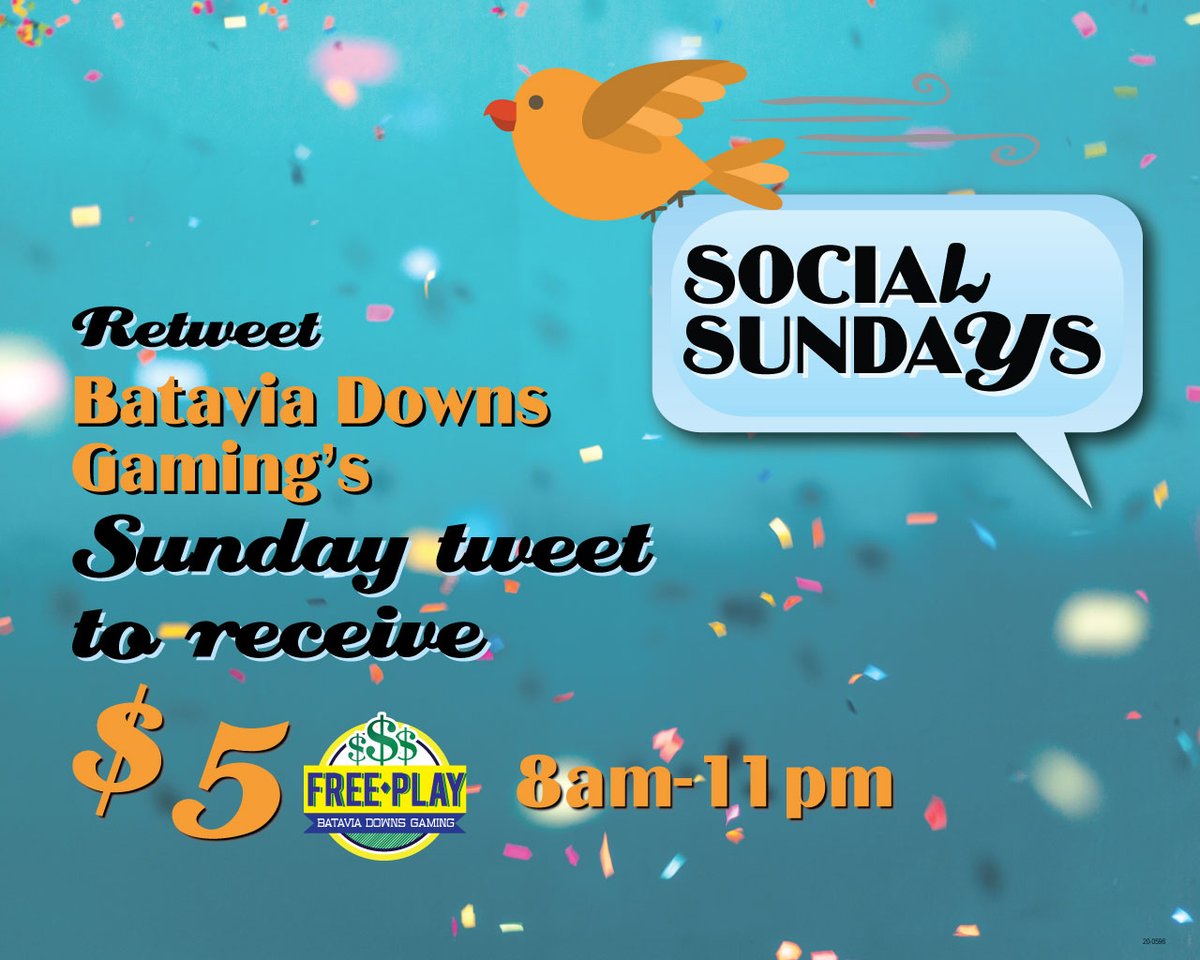 BataviaDowns's tweet photo. ✨ Retweet this tweet for $5 Free Play for #bdgsocialsunday after 8 AM on 10/18/2020!✨

Show to Players Club via phone or print out to be eligible to receive promotion https://t.co/EUXmmMf3A9