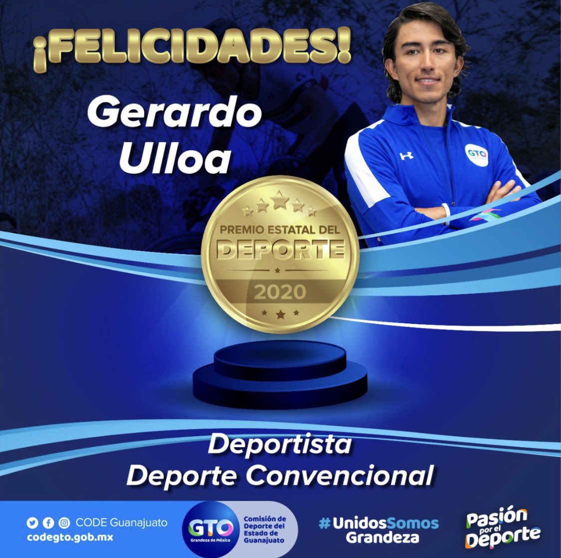 Agradezco enormemente al @CODEGuanajuato, su titular <a href="/isaac_pina/">Isaac Piña | DIRECTOR DEL DEPORTE</a> y al gobernador <a href="/diegosinhue/">Diego Sinhue Rodríguez Vallejo</a> por haberme elegido ganador del #PED. 

Gracias por confiar en mi y en la trayectoria con mi equipo <a href="/ar_procycling/">A.R. Monex Pro Cycling Team</a>. Seguiremos trabajando rumbo a <a href="/Tokyo2020/">#Tokyo2020</a>
