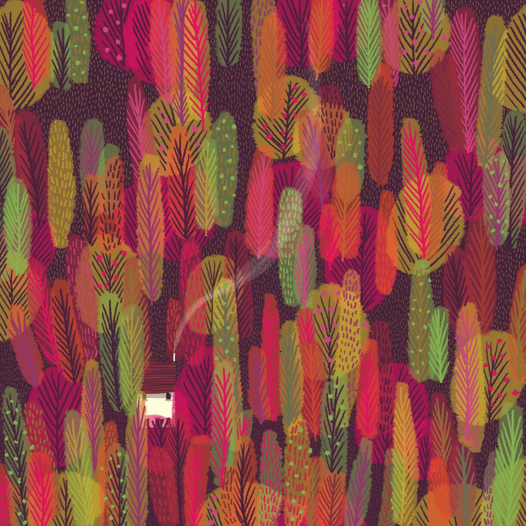 janenewland's tweet photo. An old #autumnal number for this week's #colour_collective #candyapple 🍎🍄🍁🍂🌲
Have a lovely weekend everyone! 🤗😘
#StayHome #StaySafe 
#illustration #trees #createdonsurface #surfacepro #photoshop #cottagecore #Autumn #autumnvibes #cottages https://t.co/3XO6v7guBd
