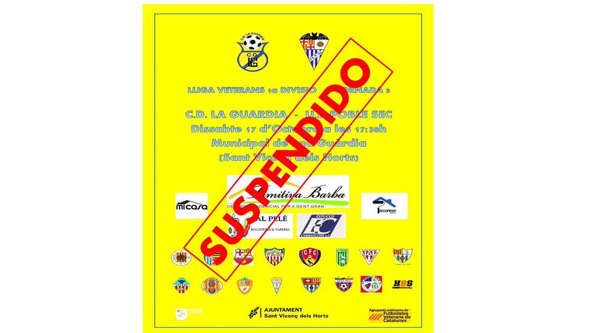 Finalmente, debido a las restricciones por COVID-19, se suspende la Jornada 3 dejando el partido <a href="/cdlaguardia/">C.D. La Guardia</a> - <a href="/UE_Poblesec/">U.E poble Sec</a> en empate a cero, como todos los partidos de la jornada.
#futbolveterans #Veterans