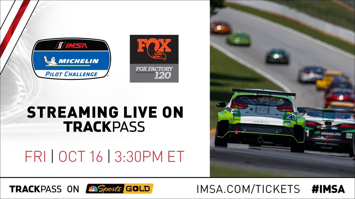 It’s race day from Michelin Raceway @roadatlanta! @IMSA Michelin Pilot Challenge FOX Factory 120 is LIVE today on TrackPass at 3:35 pm ET!
#IMSA / #IMPC / #FOXFactory120