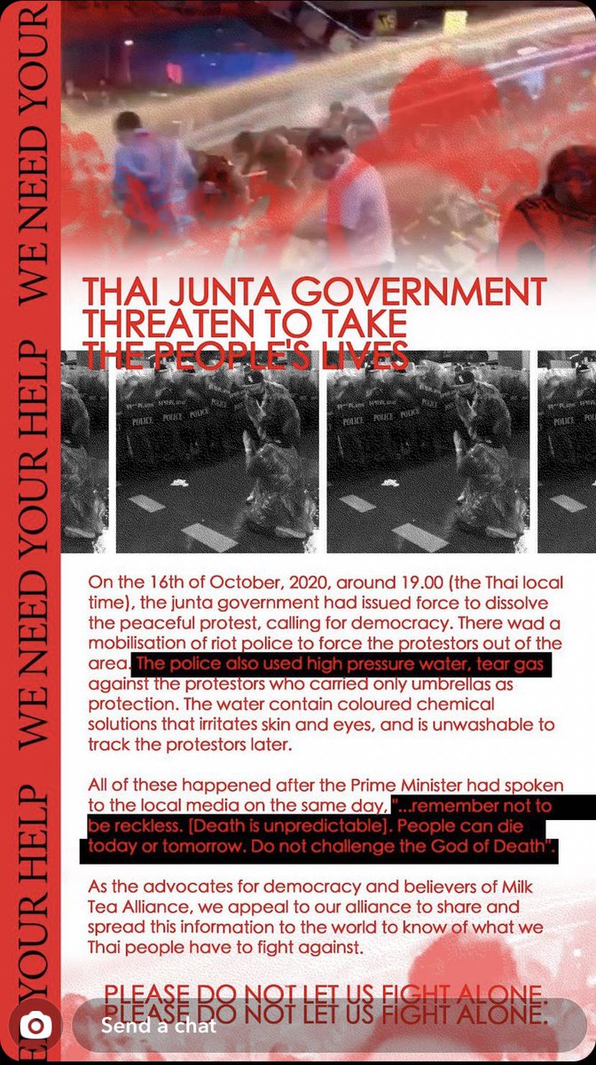 GloryHansel's tweet photo. A foreign exchange student posted the following asking us, their “international friends,” to share the truth of what’s happening in Thailand. 
#FreedomForThailand https://t.co/SqScC2hAtl