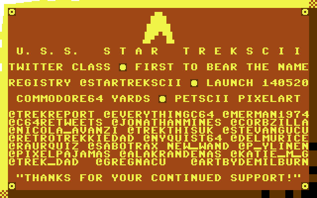 #FF <a href="/trekreport/">Trek Report</a> <a href="/EverythingC64/">Everything C64</a> @C64Retweets <a href="/jonathanmines/">Jon "Moloch" Mines</a> <a href="/RetroTrekkieDad/">Stuart Wilson</a> <a href="/merman1974/">Andrew Fisher</a> @TrekThisUK @nyquist64 @nicola_avanzi <a href="/Corbzilla/">Jason Corbett</a> <a href="/sabotrax/">Marcus Schommer</a> <a href="/raurquiz/">Ramon Urkiza #wearestarfleet #transformers #rotb</a> <a href="/alakrandenas/">Alakran</a> <a href="/gregnacu/">Gregorio Naçu</a> <a href="/ArtbyDemilburn/">Art by DeMilburn</a> <a href="/PixelPajamas/">Pixel Pajama Studios</a> <a href="/DelMurice/">Del "SX" Scoville</a> <a href="/new_wand/">WandFeuerNew</a> <a href="/StevanGucu/">Stevan</a> <a href="/p_ylinen/">Pasi Ylinen</a> @Trek_Dad <a href="/Katie_M_G/">Katie M G 🖖</a>