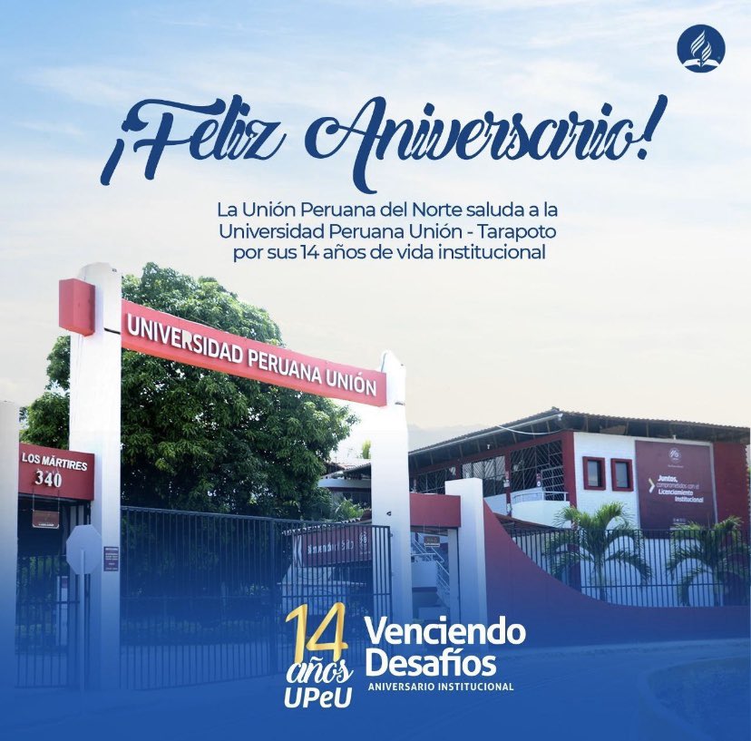 bill_quispe's tweet photo. La Unión Peruana del Norte, saluda a la UPeU, campus Tarapoto por sus #14años de vida institucional. Sigamos educando para esta vida y la eternidad. #VenciendoDesafíos #FelizAniversario https://t.co/JYzxBOcAH8