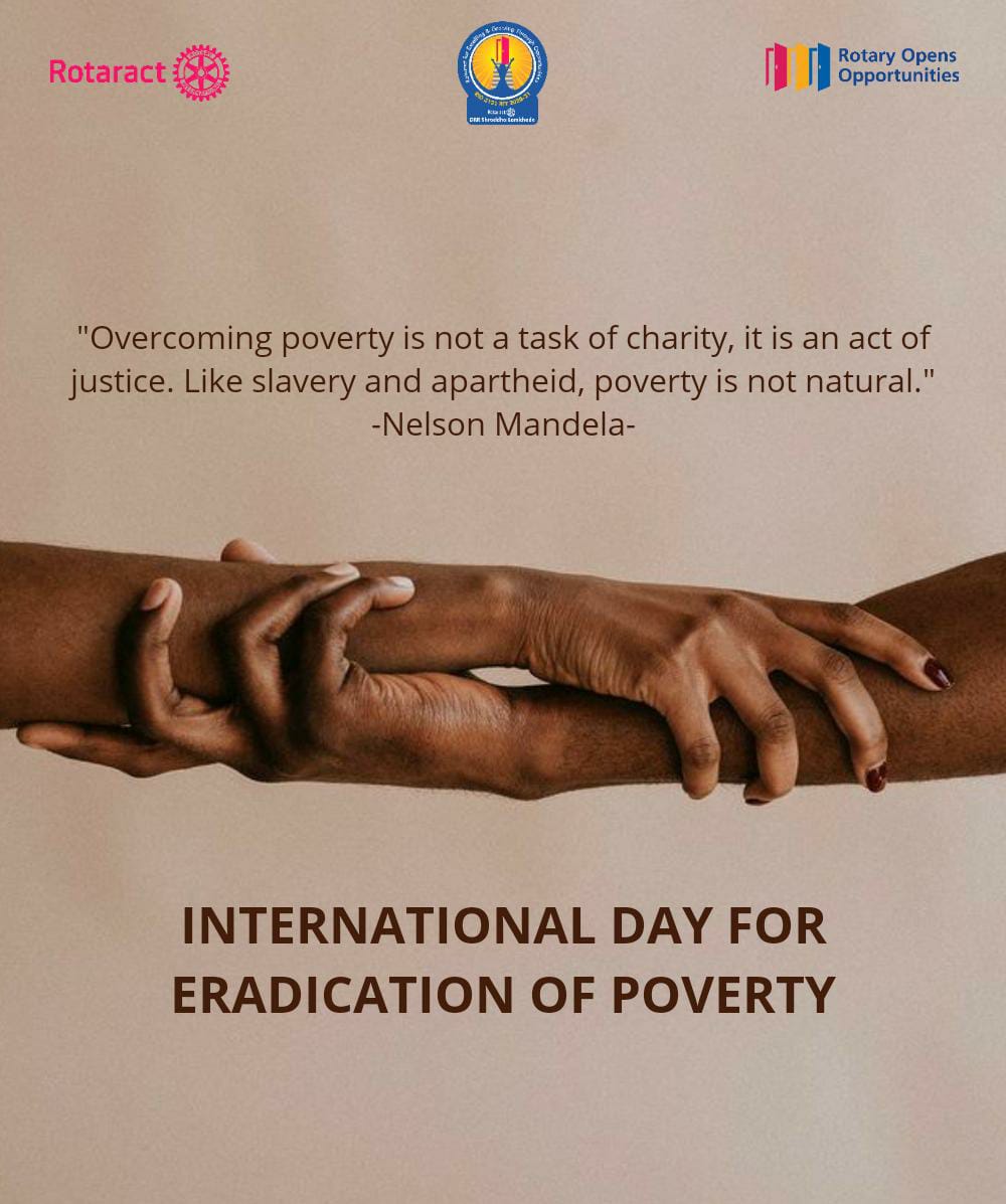 rid_3131's tweet photo. The world is a dangerous place, not because of those who do evil, but because of those who look on and do nothing
Rotaract District 3131 hopes that all our future leaders and path finders will bridge this gap of the poor and wealthy on and from this day of Eradication of Poverty https://t.co/o9hAu83xKM