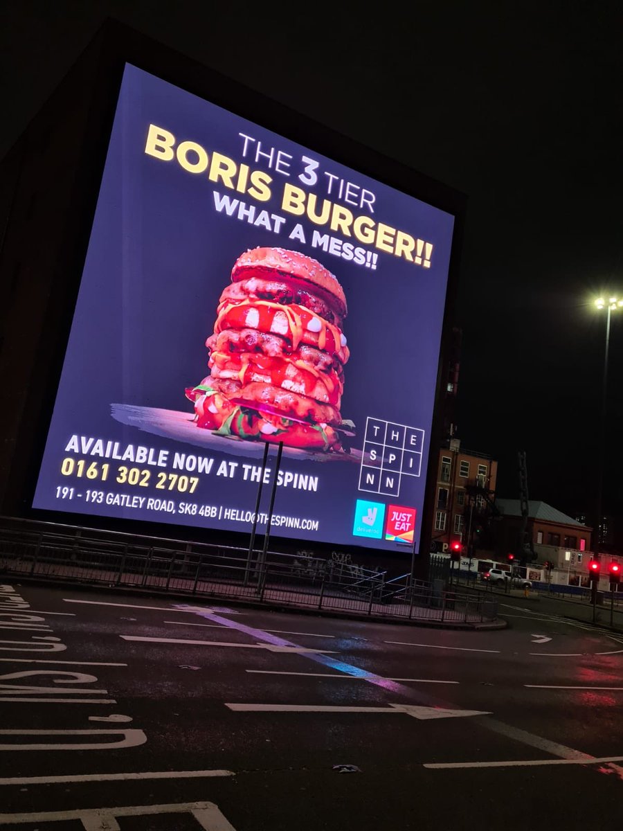 roge_t's tweet photo. Just drove past this and I must say it looks pretty damn good & bang on time! #thespinn #gatley #Manchester #BorisJohnson #tiersystem #burger https://t.co/fzva39o6y9