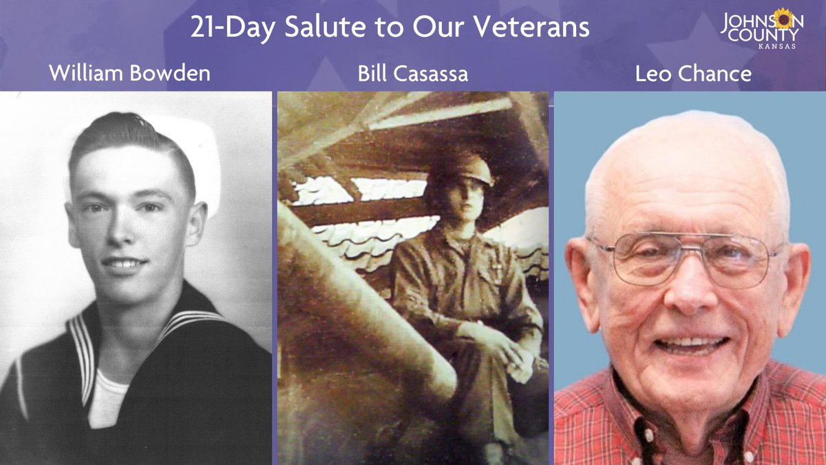 We are continuing the 21-Day Salute to our Veterans leading up to  #VeteransDay. We are honoring three more World War II veterans today. You can view their profiles at  https://jocogov.org/JoCoHonorsVets . View all veteran profiles featured so far at  https://jocogov.org/all-veteran-salutes #JoCoHonorsVets 