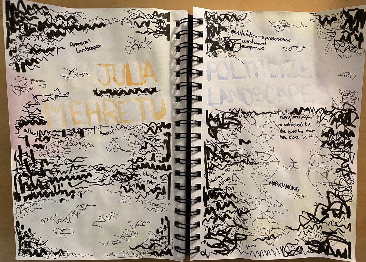 NNHSart's tweet photo. AP Artists working through their #motivationalMonday #Visualjournaling while listening to @juliemehretu talk about process, media helps our artists expand and connect towards their #sustainedinvestigation. #apstudioart #apartanddesign #wemakeartists #takeartmakeart #sketchbook https://t.co/valprhOkHn