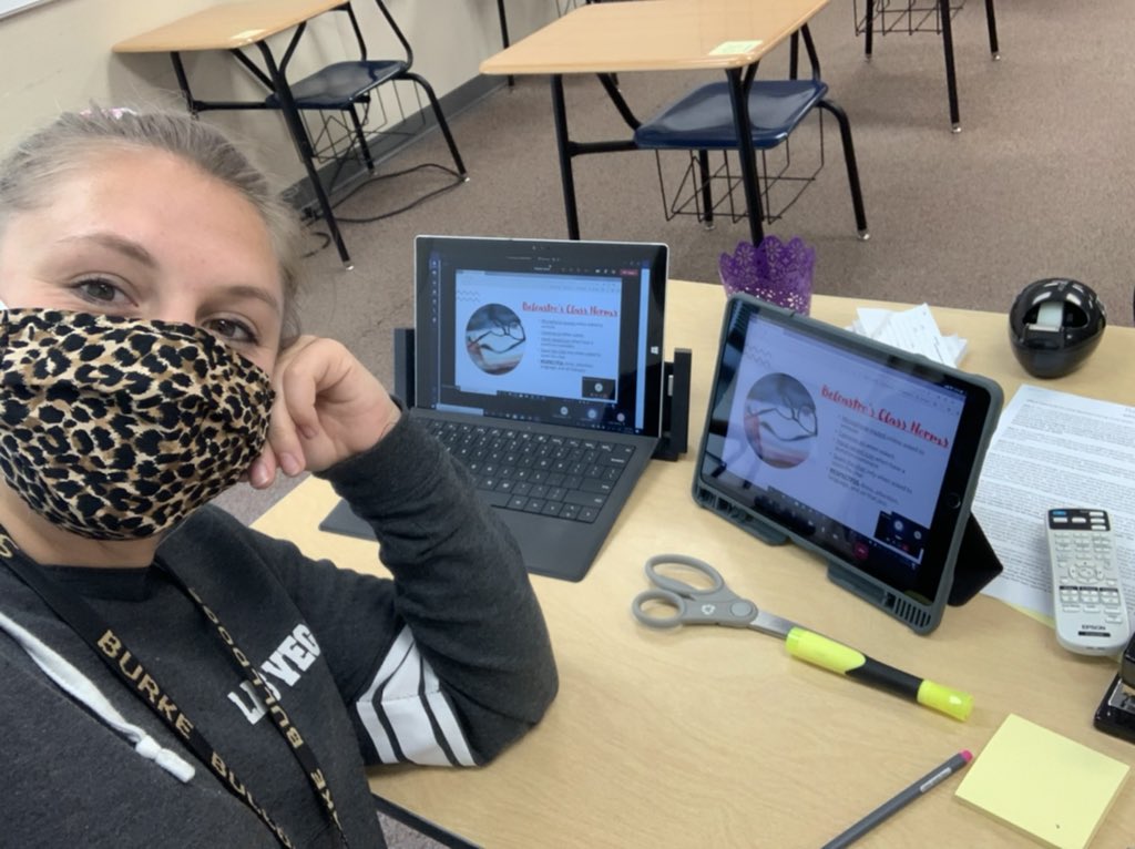 MsHoward_BHS's tweet photo. I spent the afternoon trouble shooting tech issues with some amazing colleagues. Kiddos, the English Department is ready for you!! 

(But also please be very nice to your teachers because this is hard!) https://t.co/qjXHhOUTel