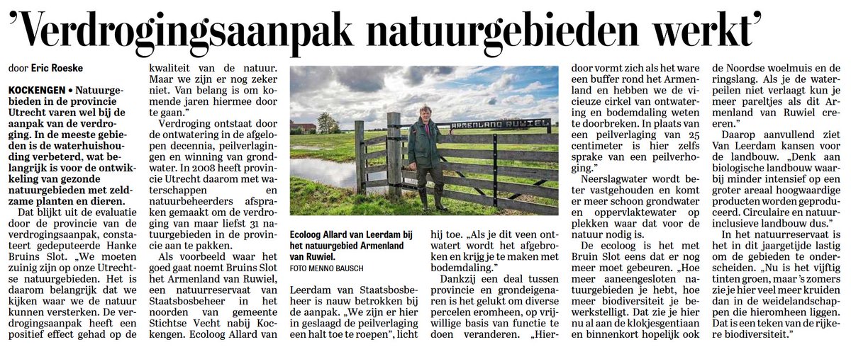 De aanpak van verdroging in Utrechtse natuurgebieden heeft een positief effect. De waterhuishouding is in de meeste gebieden verbeterd. Dat is belangrijk voor gezonde natuur met zeldzame planten en dieren. In de <a href="/telegraaf030/">Telegraaf Utrecht</a> lees je er meer over: bit.ly/2SXd8HX