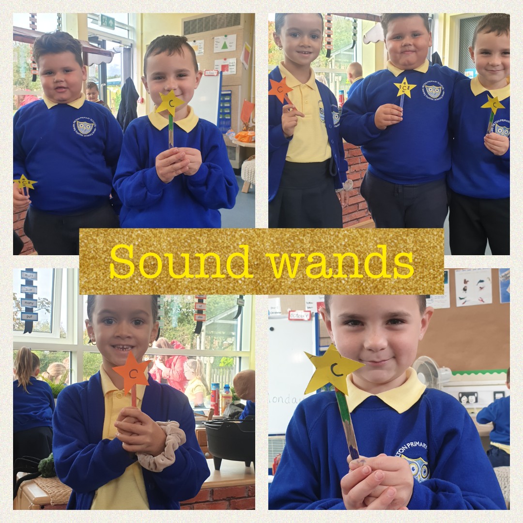 MissBInstone's tweet photo. This week we have been reading the book 'Meg and Mog.' Today, the children made magic sound wands during enhanced provision. Once they made their wand, they chose their own sound and found 3 objects in the classroom that started with the same sound. They had so much fun! https://t.co/q9AsJ7pcoV