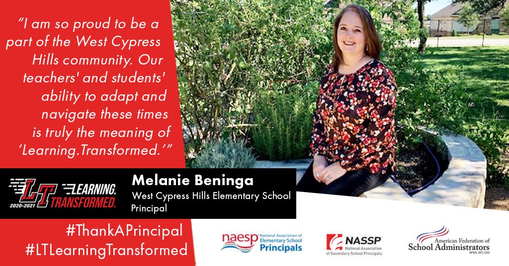 We are proud to recognize West Cypress Hills Elementary School <a href="/principalwch/">WestCypressHills El</a> Melanie Beninga in honor of National Principals Month. #ThankAPrincipal #LTLearningTransformed <a href="/nortonp13/">Paul Norton</a>