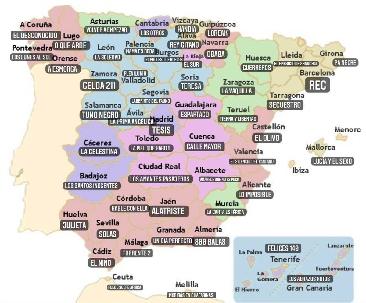 escinespanol's tweet photo. Algunas de las películas rodadas en cada provincia. ¿Cuál es la tuya? 🤔 📽 https://t.co/xvNU2ovAak