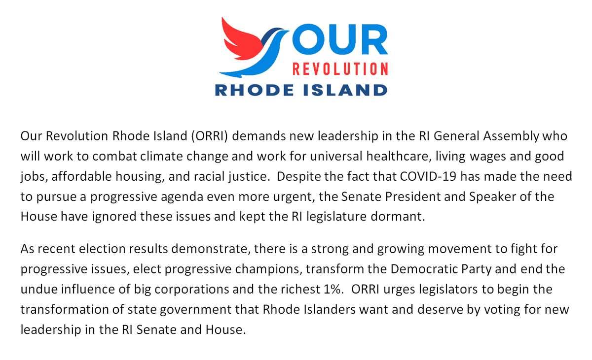 OurRevolutionRI's tweet photo. ORRI asks for New Leadership At State House https://t.co/pTB2QKd70l