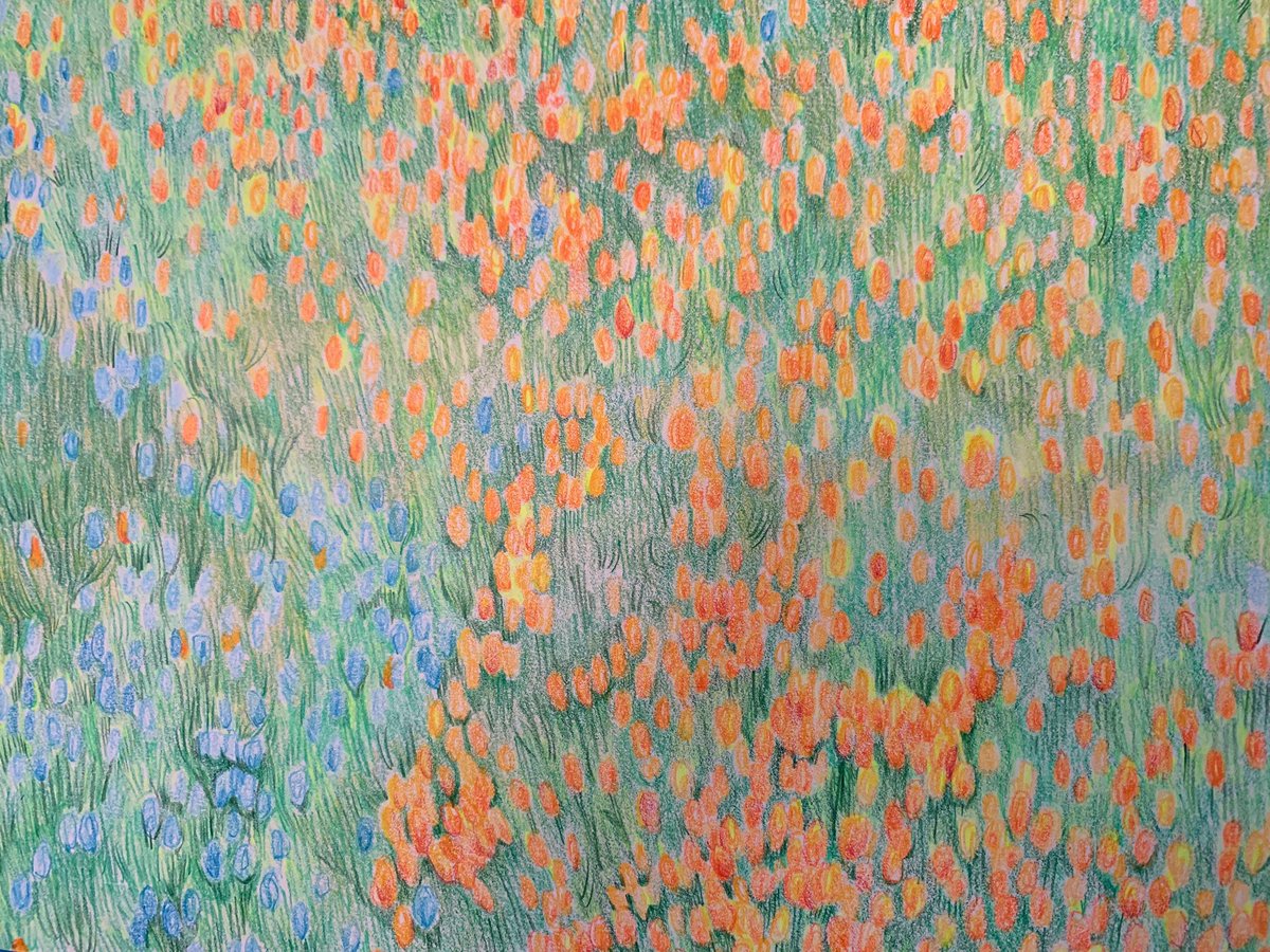 magan_shively's tweet photo. So I finished a giant colored pencil flower field yesterday. It took me months to draw every. single. flower.  😅 I love it though. #art #ArtistOnTwitter #illustration #PortfolioDay https://t.co/gAfx9er5dx