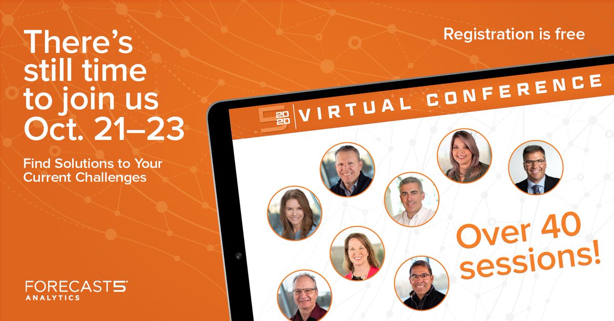 Join 1,000+ of your peers to learn more about using data to meet your most critical challenges at the Forecast5 2020 Virtual Conference! You have until 6PM CT on Oct. 20 to register, and it’s free. #F5VC2020 Register today! ➡️bit.ly/3jcsHqg