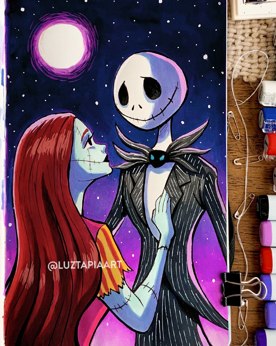 Day 16: Jack and Sally. These two are such a cute pair ❤️ Hope you like it :D
.
Brushtober challenge by @loisvb
.
#brushtober #copic #copicmarkers #jackskellington  #disney #disneyfanart #timburton #jackandsally #traditionalart #moleskine