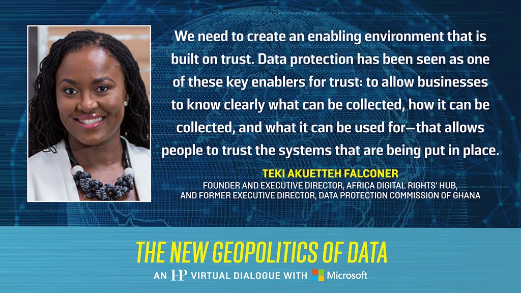 ForeignPolicyPR's tweet photo. Last week during the #FPDataDialogue on #DataGeopolitics with FP and @Microsoft, @Nuerteki underscored the importance of data governance when it comes to creating an enabling environment: https://t.co/wSQvkoBhpK