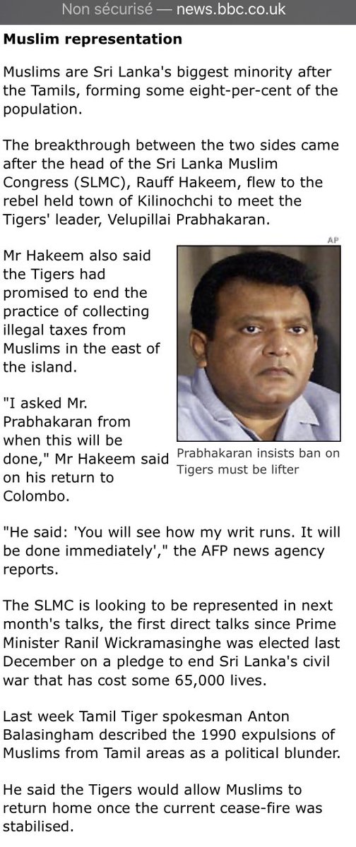6. Cette acte malgré tout fortement condamnable, le Leader des tigres tamoul Prabhakaran avait présenté ses excuses pendant les négociation de paix de 2002 à la communauté maures et les avait appelé à revenir habiter sur leur ancienne terre