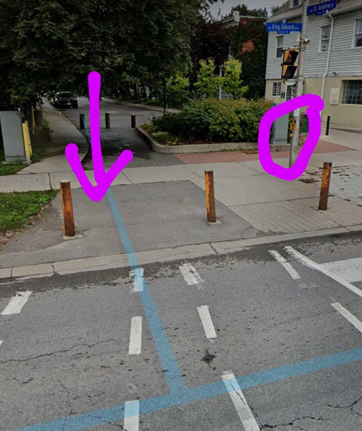 Next: BEG BUTTONS. They were ten feet away from the bike lane! How do I push them? This is not exactly dangerous, just dumb and car-centric and ableist. Get rid of beg buttons! Let people cross the street!