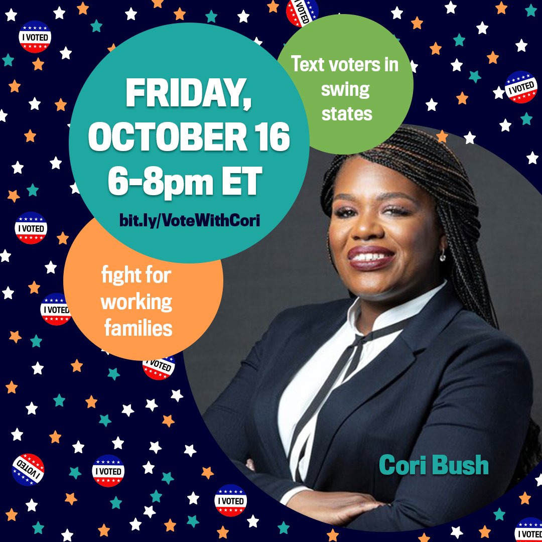 TheRealChato's tweet image. hey y&apos;all join us in less than hour w/ @CoriBush! 
we&apos;ll be training on friend, text, and phone-banking! 

Sign up if you&apos;re interested in electoral work! 
👉🏾 bit.ly/VoteWithCory 👈🏾

@forrespect #VoteForRespect