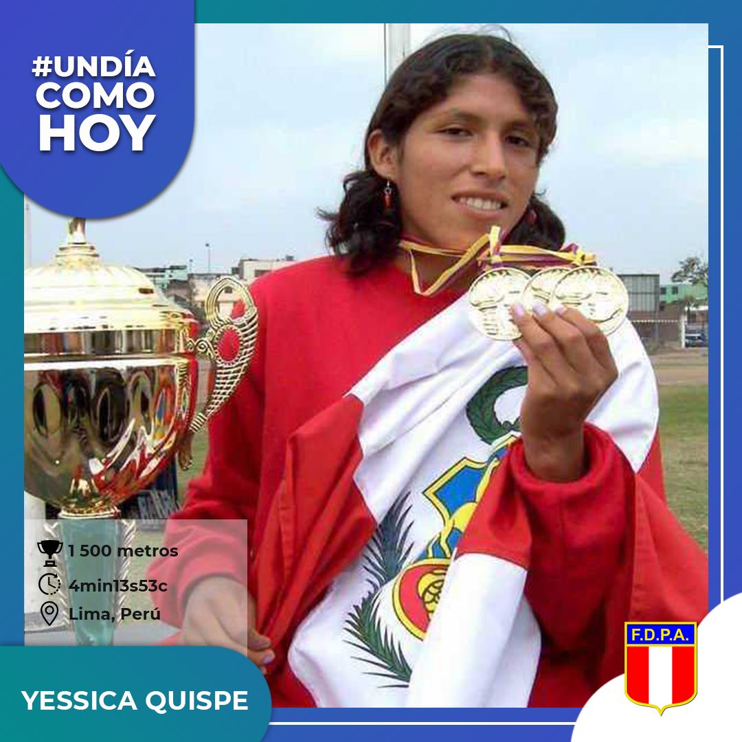 #UnDíaComoHoy | El 16 de octubre del 2004, la atleta cusqueña Yéssica Quispe logró el récord absoluto de los 1 500 metros y quebró el registro sudamericano. Su tiempo: 4min13s53c.
#FPA #AtletismoPeruano #CaminoalÉxito #Efemérides | @ConSudAtle @atletismoperu @atletasper https://t.co/lCfvEDo1l5