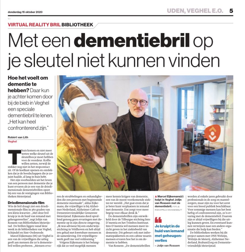 Super trots op dit prachtige project💙waarin je zelf ervaart hoe het is om dementie te hebben.We hopen dat door meer kennis er meer begrip komt voor mensen met #dementie en hun #mantelzorgers.

#meerbegrip #betrokkenblijven #erbijblijvenhoren <a href="/dvgmeierijstad/">Dementievriendelijk</a> <a href="/PGraad/">Dementievriendelijk Brabant</a> <a href="/IntoDmentia/">Into D'mentia</a>