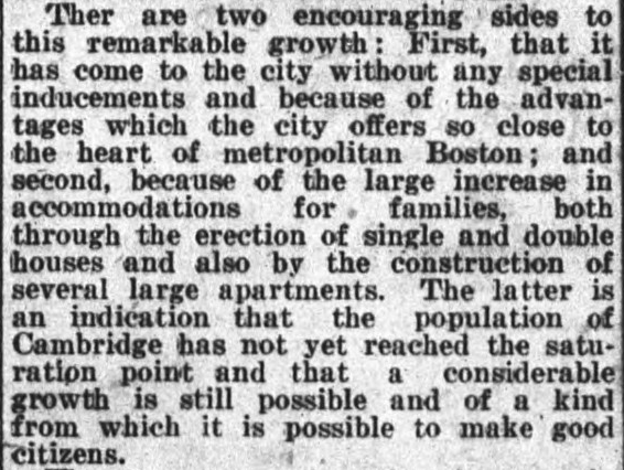 One thing that's interesting to me, and counter to a narrative that's sometimes told: When the zoning ordinance in Cambridge was established, there was actually plenty of room to build, including for single/two family homes+apartments. (This is much less true today.)