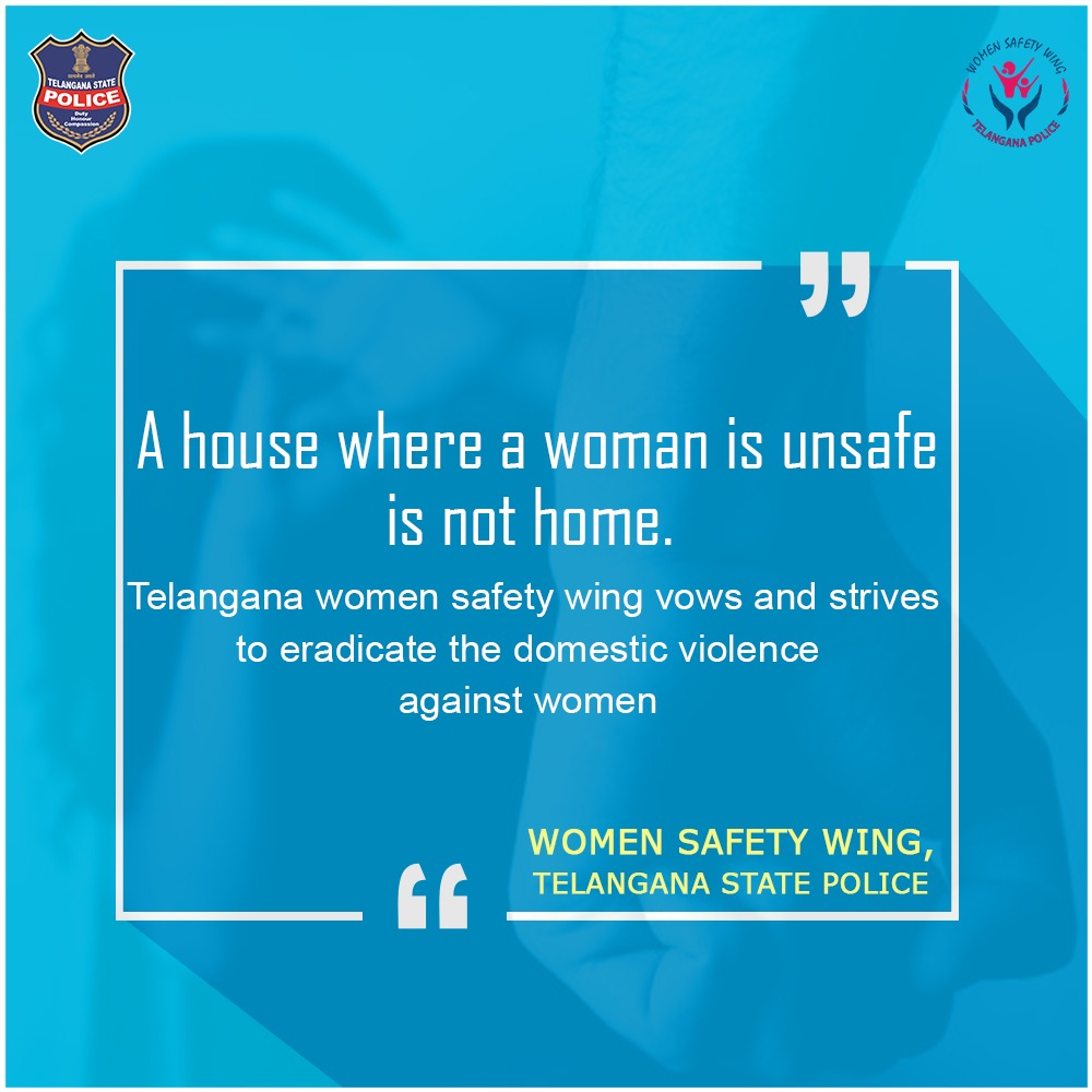 A house where a woman is unsafe is not home. Telangana women safety wing vows and strives to eradicate the domestic violence against women.

#WomenSafetyWing #FirmLaws #TelanganaSheTeams

@TelanganaDGP @TelanganaCOPs