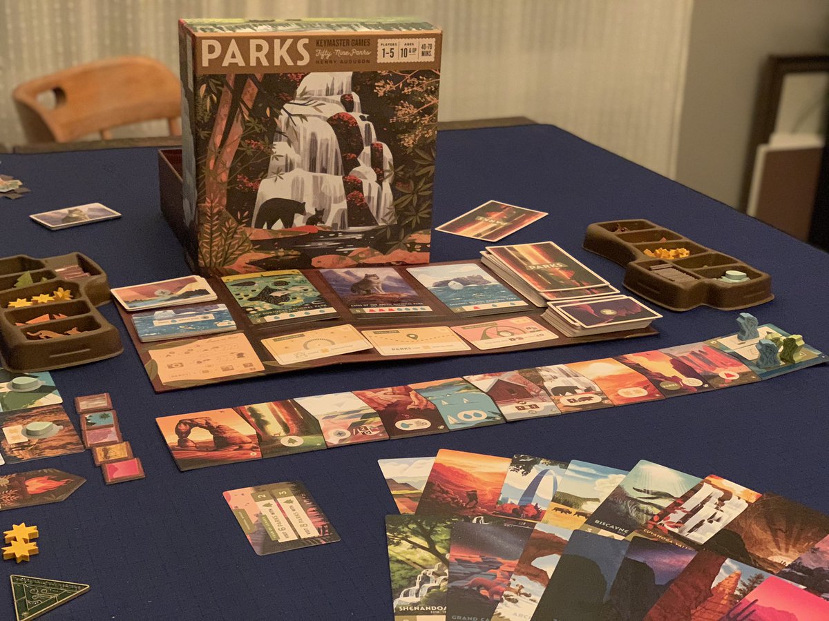 TheNoCubeZone's tweet photo. Played PARKS by @KeymasterGames hit the table tonight. One of the best looking games in my collection and itβs fun to play too! #parks #gamenight #Datenightgame #tabletopgames https://t.co/MVgPHEQTjH