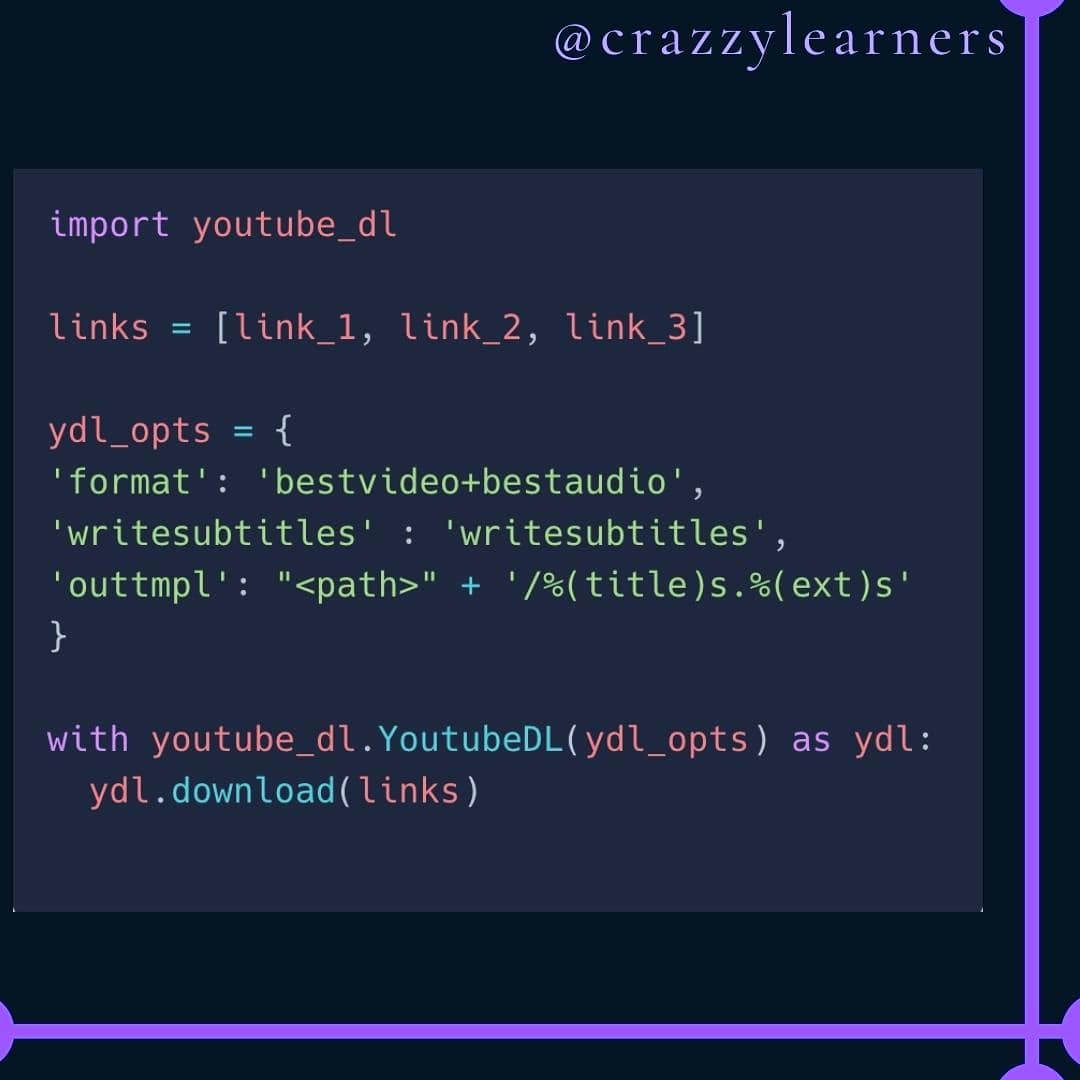 Python video downloader!

Visit: crazzyleaners.com
Follow: @CrazzyLearners

#codinglife #code #programmer #IoT #IBM #Python3 #youtube #pythonprogramming #coding #blogging #Blog #programming
@alxjohnsn