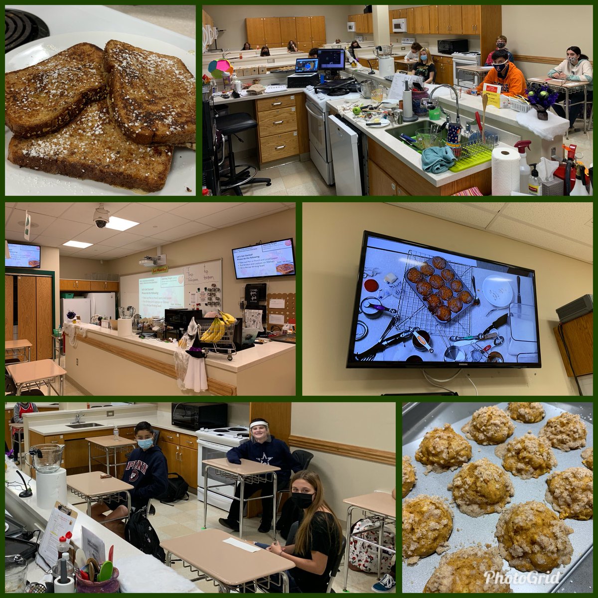 5 screens, 2 cameras, and 2 microphones to demonstrate Whole Grain French Toast with 7th gr, Organic Oat Flour Banana Pancakes with 8th gr, and Apple Pumpkin Streusel Muffins with 9th gr makes for one happy, and very exhausted ⁦⁦⁦<a href="/CBHolicongMS/">CB Holicong MS</a>⁩ #FCSTeacher
