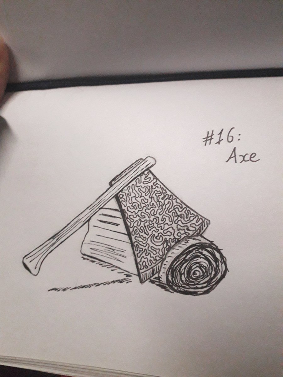 iona_writes's tweet photo. Day 16: axe
Of all the fantasy weapons, I have a soft spot for the axe😄Far more useful than a sword. I think this one needs a story, and now I'm wondering if I should take all my drawings and put them in one story 🤔
#drawing #writing #inspiration #TooManyIdeas #StopItBrain https://t.co/a7emE44tdl