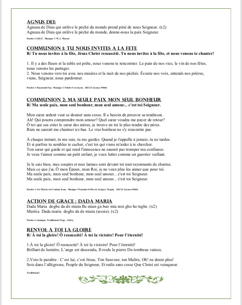 StCamillusMD's tweet photo. Song sheet for the French Mass at 2:30 PM - Oct 18, 2020 https://t.co/GaNdcf6TIc