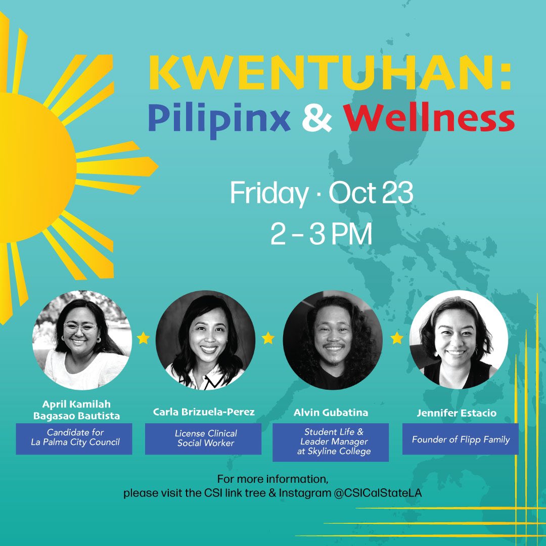 carleazy's tweet image. Join me alongside fellow Pilipinx for an open discussion about wellness as it relates to the Pilipinx American experience. 

Register here: lnkd.in/geeHkgz

#FilipinoAmericanHistoryMonth #MentalHealth 
#Wellness
#FAHM