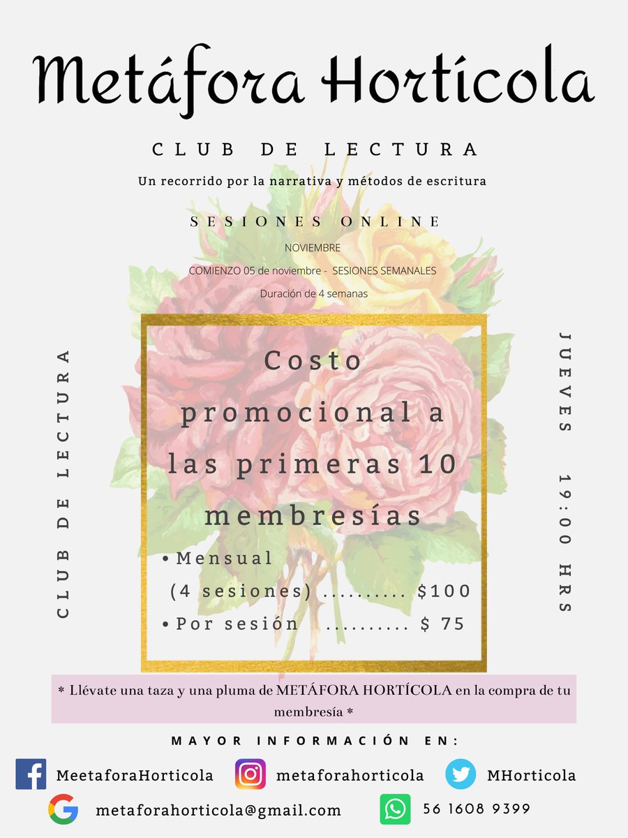 Te invitamos a ser parte de nuestra comunidad adquiriendo nuestra membresía mensual. 

#MetáforaHortícola #clubdelectura #tallerdeescritura #libros #lectura #literatura #cine #book #booklover
