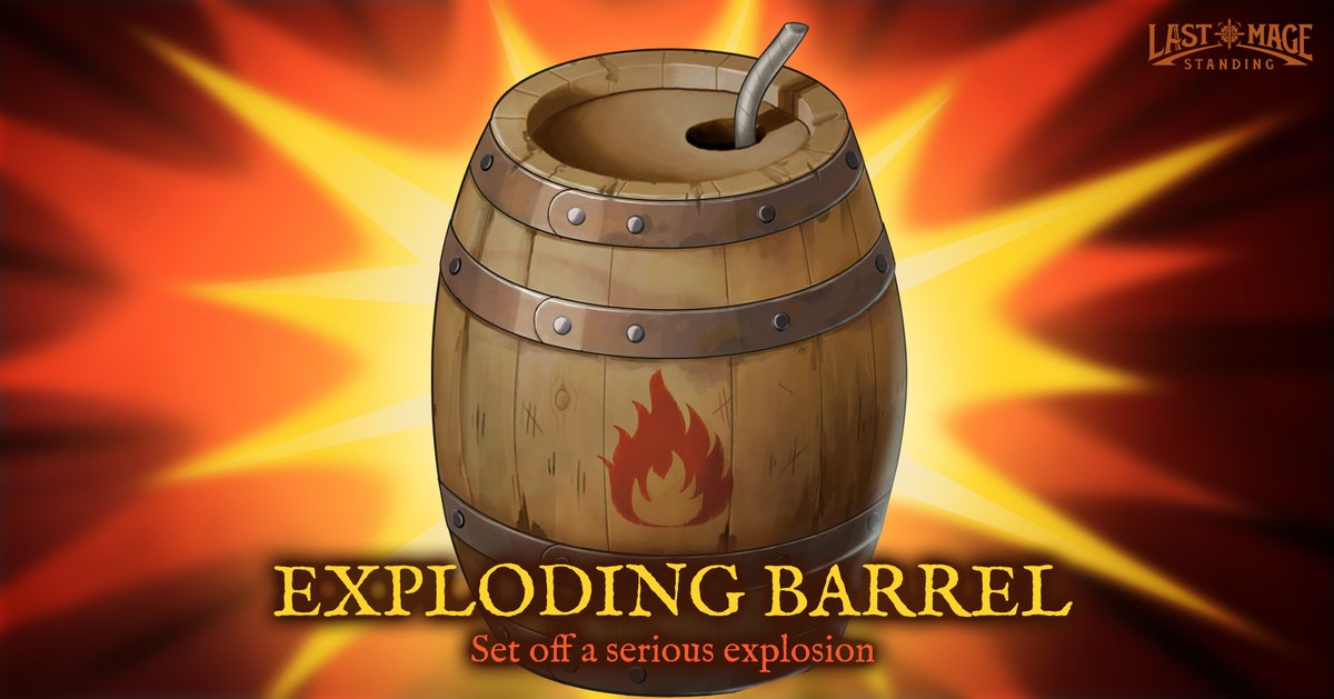 LastMageGame's tweet photo. The Exploding Barrel is a product of East Dysholt, whose people have become renowned for their mellow, yet powerful liquor. Enemies beware, this libation is as volatile as it is delicious!#lastmagestanding #unity3d #multiplayergaming #shootergames #mobilegames #comingsoon #BOOM! https://t.co/fSCIuDiif8