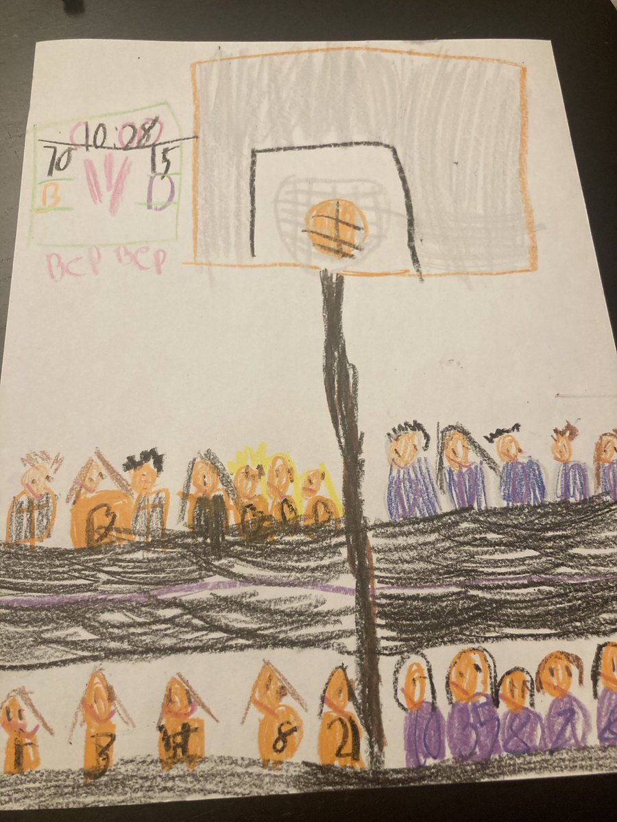 ByronLadyTigers's tweet photo. My 8 year old is ready for some bball.  Her drawing tonight Lady Tigers vs ⁦@dukesduchesses⁩ sorry coach we ran the score up a little 70-15 https://t.co/grCxbhTTTA
