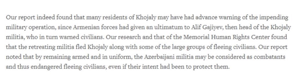 Memorial Human Rights Center also has evidence that the Azerbaijani forces used Khojaly Azeri people as human shields (meat shields) 9/