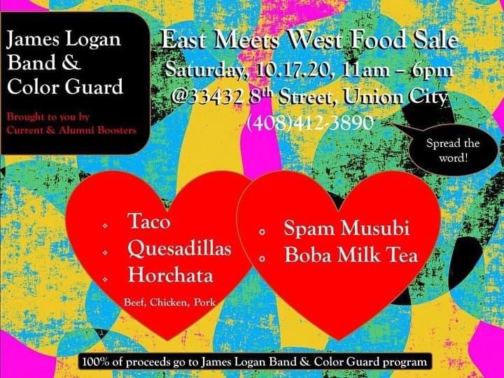 Grab some yummy food and boba made by some fantastic alumni parents at the East Meets West Food Sale! All proceeds go to the band. Held at 33432 8th Street, Union City tomorrow, October 17th, from 11 am-6 pm