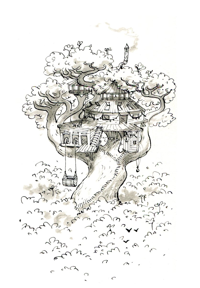 #inktober day 15: Outpost.

Twitter was down last night so a day late.

Could have gone with a whole bunch of different settings or locations; sci-fi, historical, land, sea, space, police precinct being overrun by zombies. But treehouse had the strongest appeal!