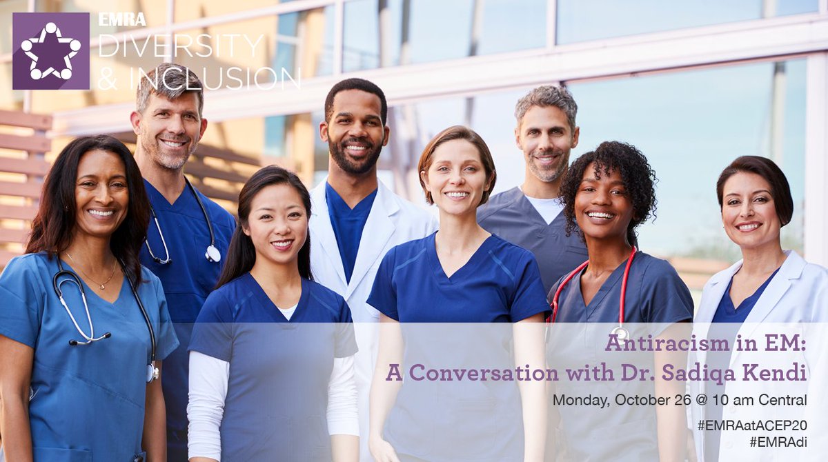 emresidents's tweet image. Join #EMRAdi for "Antiracism in EM w/Dr. Sadiqa Kendi" on 10/26 @ 10a Central. Be empowered to continue combating racism within our EDs &amp;amp; beyond. @Doc_Safety is a widely-lauded pediatric emergency physician &amp;amp; injury prevention researcher.

👉bit.ly/EMRAatACEP20

#EMRAatACEP20