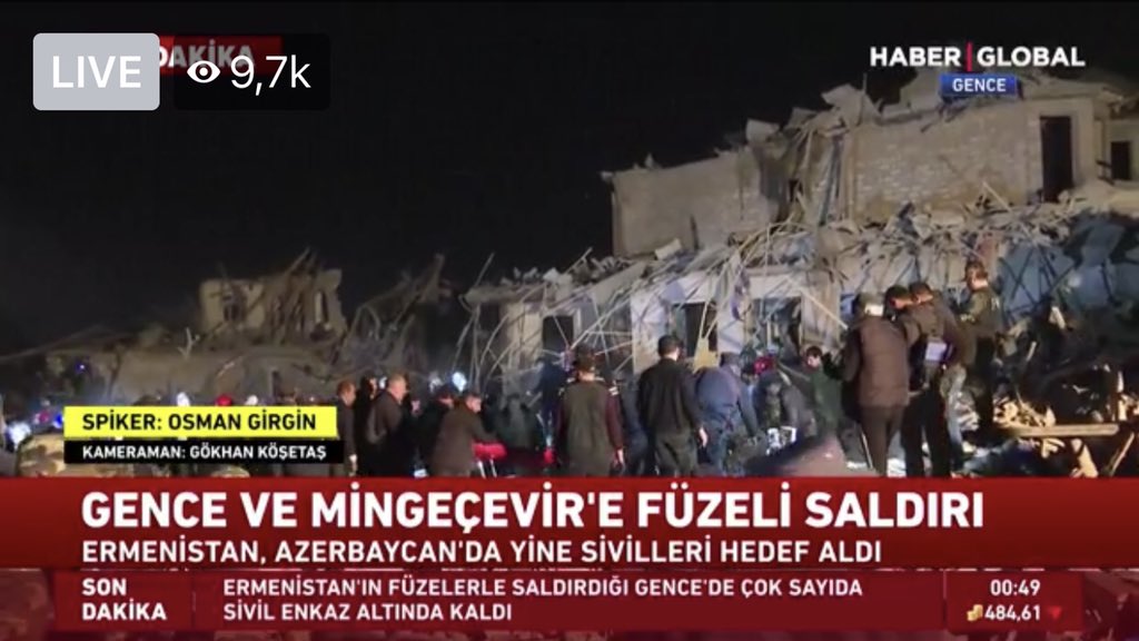Senemmm01's tweet photo. CNN turkish journalist ‘’ A tiny baby was taken out from the crashes . I touched his dead body ‘’ (crying)
#StopArmenianTerrorism  ‼️
#PrayForGanja 
#ArmenianKillsCivilians  ‼️ https://t.co/ZmJXin3yLv