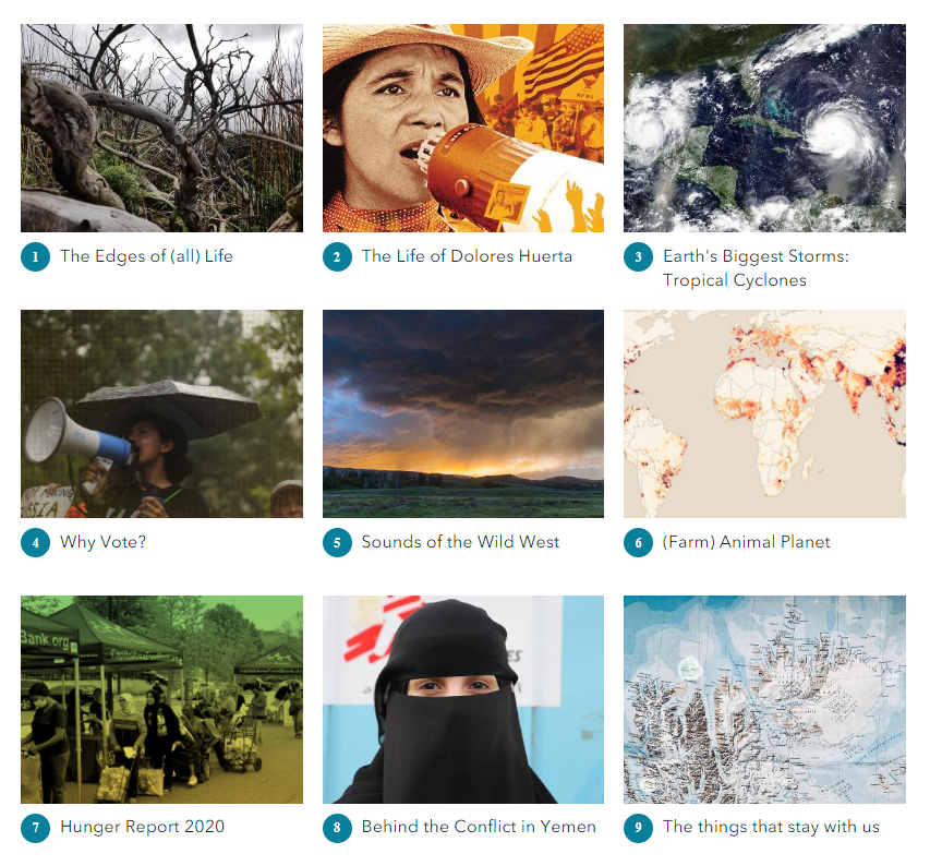 ArcGISStoryMaps's tweet image. The #StoryMaps community has created some truly inspirational stories this year spanning #climatechange to #humanitarian issues. 

Head over to #Instagram NOW for a few favorites during our Esrigram takeover + kick back this #weekend with our collection 📖 arcg.is/1K0DW0