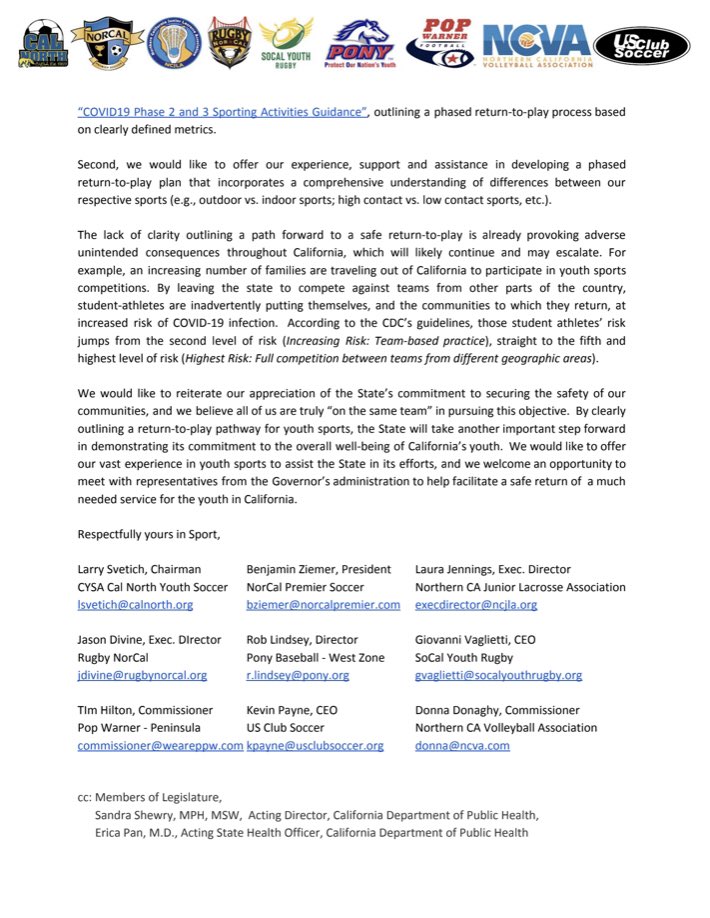 Our letter to Governor Newsom today. Join the conversation by using #safereturntoplay