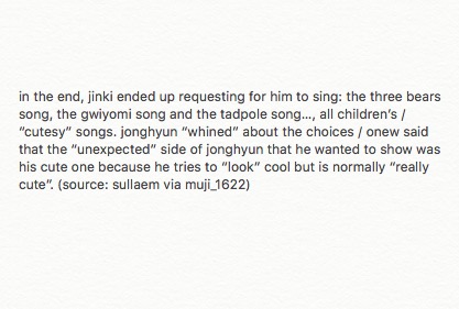 : hi, this is shinee’s jonghyun!: i’m at jonghyun’s concert today as a guest. we’re going to sing together and i’m singing by myself too.: let’s have fun! we’re going to sing “잠꼬대 (please don’t go)” after a very long time. (source: @/omggminho)