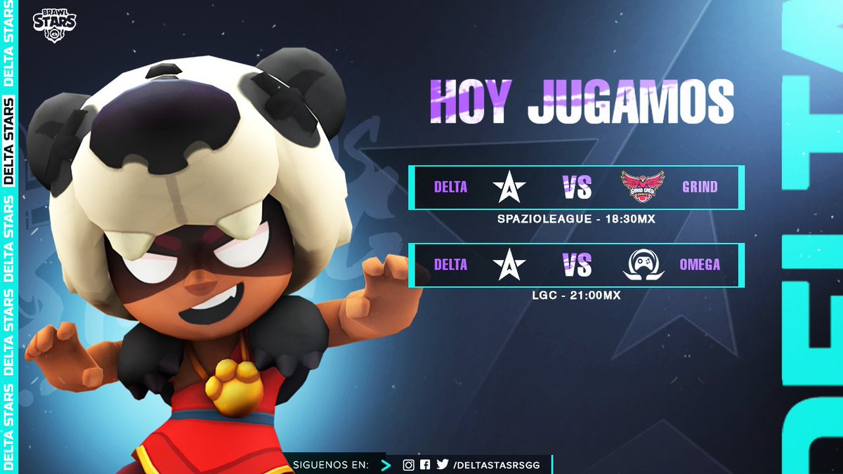 #BS • ¡HOY JUGAMOS!

Nada mejor para la noche de viernes que doble jornada de nuestras estrellas de Brawl Stars🤩, únete a nosotros:

🏆 • <a href="/Spazioleague2/">SpazioLeague</a> 
🆚 • <a href="/GrindCrew_GG/">Grind Crew eSports</a> 
🕰️ • 18:30hrs🇲🇽

🏆 • <a href="/LGC_BS_CR/">Latam Gaming Cup</a> 
🆚 • @OmegaESP 
🕰️ • 21:00hrs🇲🇽

#DeltaisStrong🌟 #GoDS