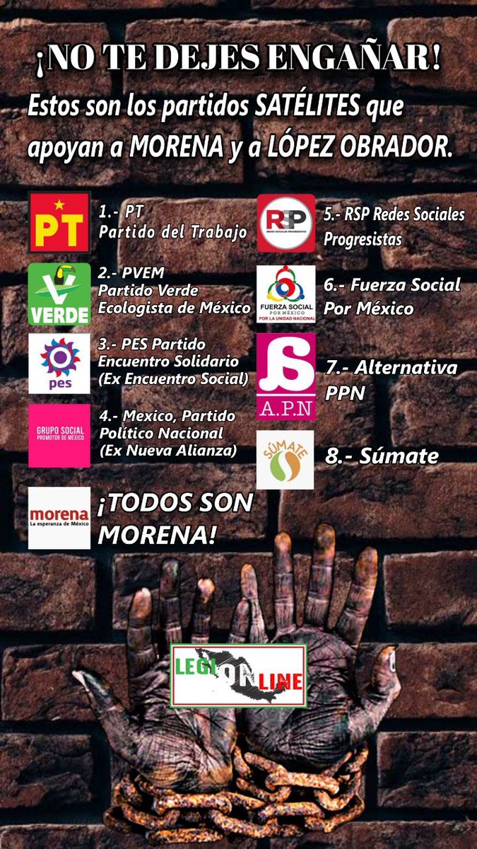Nina_Olmos's tweet photo. CUIDADO!!!!
Si votas por cualquiera de estos partidos le estarás dando tu voto 🗳 a Morena. Son parte de la misma secta.
Y continuarán destruyendo México!
Ojo con ellos 👁
#EligeDemocracia 
#VotoUtilCoahuila 
#VotoUtilHidalgo 
#RedMasUNO https://t.co/PGPMo5xW4j